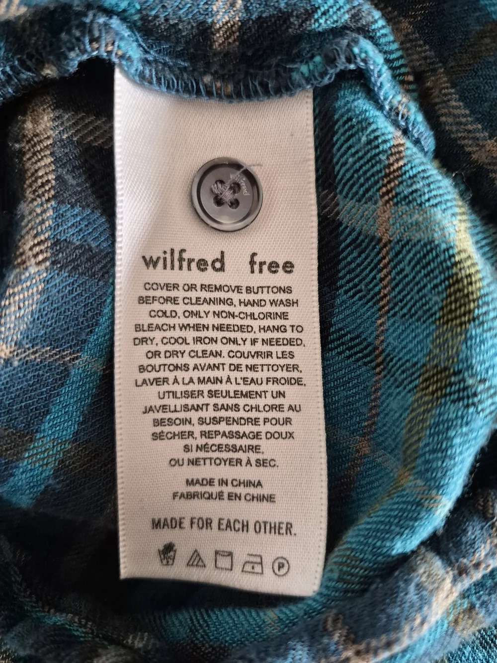 Wilfred Free Aritzia Teal Plaid Button Down Blouse Dark Academia Coquette Small - Picture 10 of 10